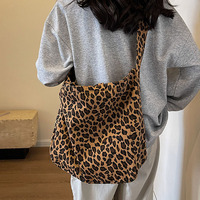 Haute qualité imprimé léopard Eco fourre-tout sac en toile grande capacité unique épaule bandoulière sac à provisions coton tissu réutilisable