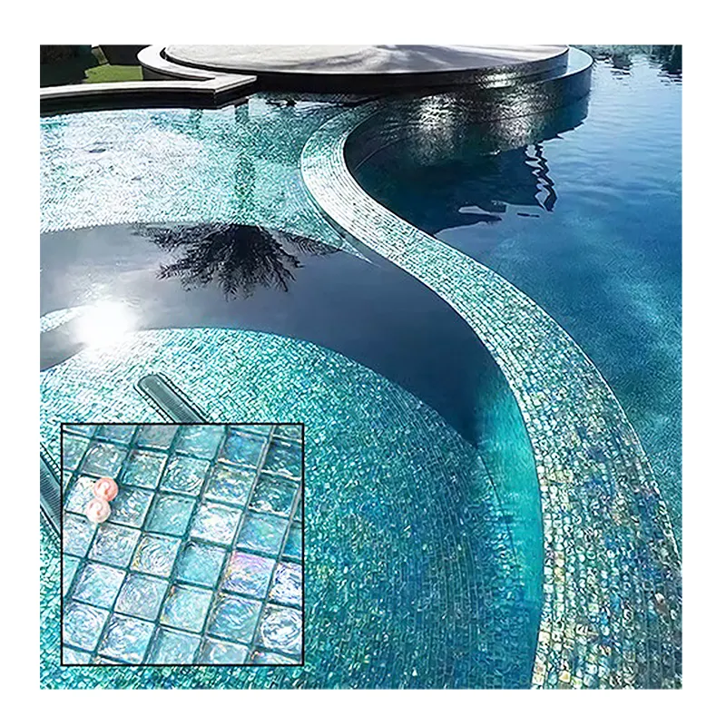 Alta qualità della fabbrica di vendita calda personalizzato moderno mosaico nastro di vetro per piscina decorazione del modello della piscina