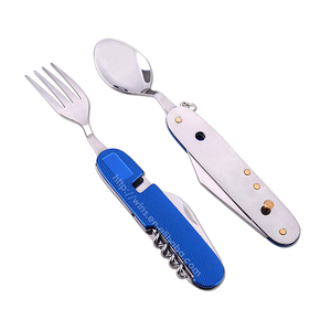 Camping utensilios cubiertos 6 en 1 cuchara tenedor cuchillo abridor de botella de 2 Acero inoxidable plegable desmontable Camping cubiertos - Product Image 1