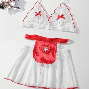 Комплект сексуального женского белья для ролевых игр: кружевной бюстгальтер, короткая юбка, прозрачная сетка, для ночной носки в спальне - Product Image 6