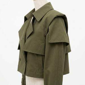 Manteau <span class=keywords><strong>trench</strong></span> <span class=keywords><strong>court</strong></span> décontracté haut de gamme pour femme, coupe ample, coupe-vent en sergé de coton, grand revers, style streetwear, <span class=keywords><strong>taille</strong></span> 5X - Product Image 3
