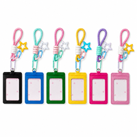 Étui pour photocards Kpop en cuir PU avec dragonne, breloque étoile, couleur bonbon, porte-badge, cadeau Kawaii pour fans, porte-clés, vente en gros