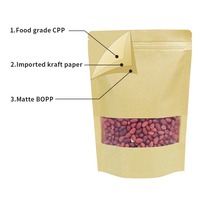 Sacs Doypack en papier kraft brun debout, refermables, avec fermeture éclair, thermoscellables, pour l'emballage alimentaire, avec fenêtre et fermeture éclair