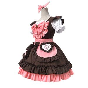 Cute Bunny Maid Outfit Pink Brown Lolita Costume For Kids Age 8 13 Years Cosplay Anime Role Play Dress With Bow Headband - Product Image 2