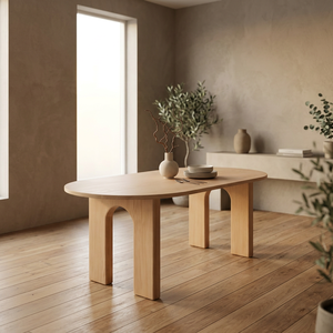 Mesa de Comedor Moderna de Lujo de Roble Macizo para 4 Personas, Ovalada con Pedestal Redondeado, No Requiere Montaje, para Hogar, Apartamento, Comedor, Hotel - Product Image 3