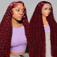Perruques Lace Front 99j Bourgogne en Cheveux Humains Pré-Pluckées, Perruques Frontales HD 13x4 en Cheveux Humains, Perruque Ondulée Profonde Sans Colle Rouge Vin
