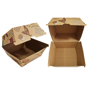 Custom Mcdonald's Sizes Food Grade Printed Clamshell Cardboard Kraft Paper Burger Packing Box Corrugated Hamburg Box Burger