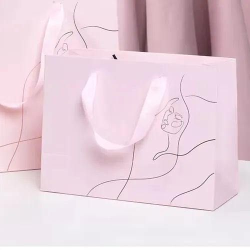 Custom printed hot pink gift shopping paper bag logo hot foiled luxury paper shopping retail carry bag for clothes packaging