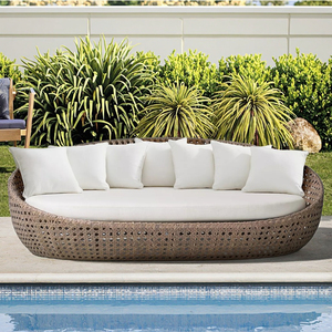 Cama de día redonda para exteriores, <span class=keywords><strong>tumbona</strong></span> de mimbre marrón elegante y cómoda con Base de <span class=keywords><strong>aluminio</strong></span> para Patio y jardín - Product Image 3
