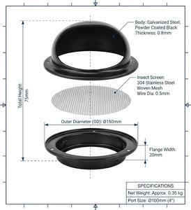 כיסוי פתח אוורור גג כבד ועמיד מדגם YOD, רשת נירוסטה 304, עיצוב מודרני, דירוג IP54, אחריות לשלוש שנים, מתאים למערכות מיזוג אוויר בבתי מלון ואמבטיות. - Product Image 6