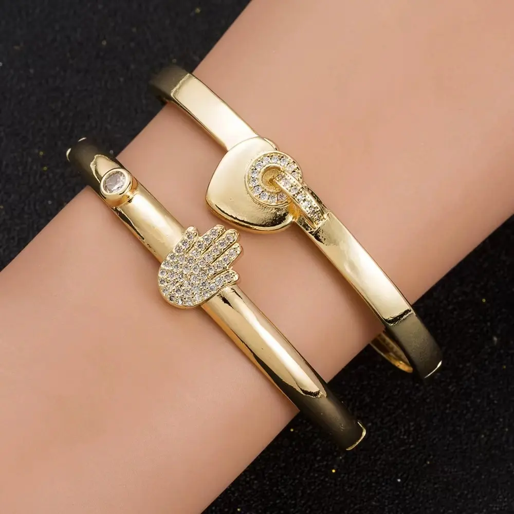 Pulsera con diseño de Palma de corazón de circón, pulsera de reloj europeo y americano