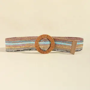 Fashionable Vintage Boho Raffia Elasticated Belts Natural Raffia Belts Eco Friendly Belts 11 Buckles 15 Colours