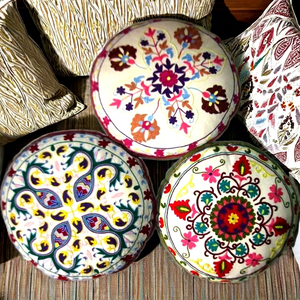 Home Decor Wool Embroidered Cotton <b>Round</b> Shape Indian Pillow Cover - Product Image 1
