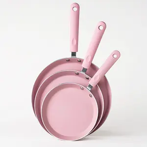 3ピースのピンクの丸い焦げ付き防止フライパンは、天然ガス電磁調理器で食品を調理するために使用できます