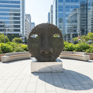 Moderna Scultura Astratta in Acciaio Inox a Forma di Viso Umano per Esterni, Statua Contemporanea in Metallo per Giardini, Parchi e Piazze - Product Image 4