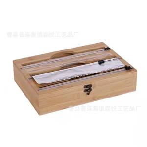 Bamboo <b>Plastic</b> Wrap And Aluminum Foil <b>Storage</b> Box With Cutter <b>Drawer</b> Organizer For Kitchen Use - Product Image 3