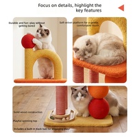 Perchoir à gratter pour chat en bois massif à 2 niveaux, style Macaron, écologique, de haute qualité, avec jouet interactif à balle, design élégant
