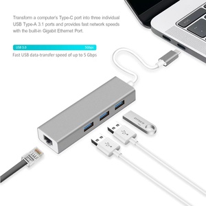 Tipo C a USB 3,0 2,0 Hub 3 puertos con RJ45 100Mbps 1000Mbps Gigabit Ethernet LAN adaptador de tarjeta de red - Product Image 5