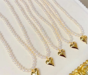 จี้ทองคำแท้ 18k ซินฟลาย ดีไซน์มินิมอล ประดับมุกและจี้รูปหัวใจ สร้อยคอแห่งความรัก Au750 - Product Image 3