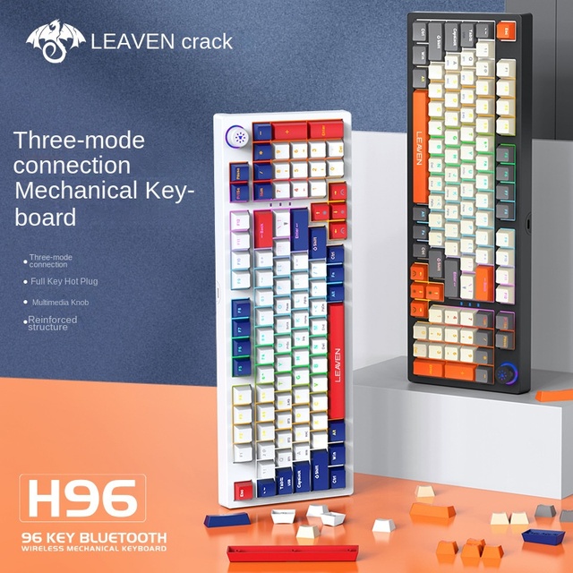 New Customized H96 Three-Mode RGB Russian E-Sports Wireless USB-C Mechanical Keyboard Crack Desktop for Mechanical Keyboards