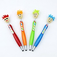 BECOL Vente Chaude Creative Sourire Visage Vadrouille Topper Stylo À Bille Logo Personnalisé Mignon Stylo À Bille En Plastique avec Stylet pour Téléphone/Ipad