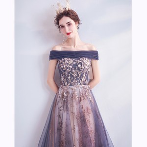Purple Off-Shoulder Tulle Ball Gown Dress With Floral Embroidery For Evening Parties Weddings - Product Image 1
