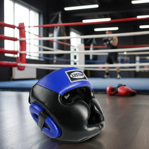 Casco de Protección de Media Cara Ajustable de Cuero PU de Alta Calidad con Doble Logotipo Personalizado Impreso en Etiqueta Tejida para Protección en Boxeo - Product Image 3