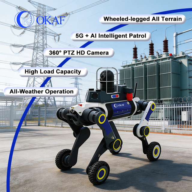 OKAF Autonomous Patrol  Power Energy Inspection Robot Dog with Dual Spectral Thermal Imaging PTZ Camera