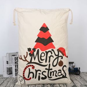 Sacs de Noël personnalisés en gros avec cordon de serrage, sacs cadeaux blancs, sacs en toile de coton de Noël, sacs du Père Noël, cadeaux et décorations de fête - Product Image 2