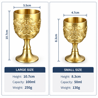 Gobelet à vin de luxe en laiton massif, calice en métal doré avec motif rose en relief pour la maison, le bar, l'hôtel, les mariages, les fêtes et les voyages