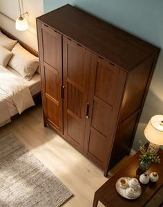 Modern Wooden <b>Wardrobe</b> Shaker Doors Hinged Solid Wood Freestanding <b>Large</b> Capacity Bedroom Furniture Midcentury Design - Product Image 2