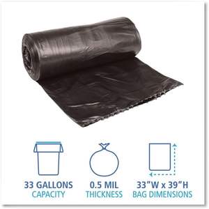 Bolsas de Basura Domésticas de Grado Medio Boardwalk 3339H, 33x39, 33 Galones, 0.50 Mil, Negras, 25 Bolsas/Rollo, 8 Rollos/Contenedor - Product Image 4