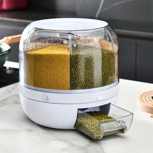 Household 360-Degree Rice Dispenser <b>Kitchen</b> Moisture-Proof 6-Grid Rotating Food Grain Cereal <b>Storage</b> <b>Box</b> Container Dispenser - Product Image 1
