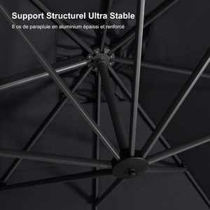 Sombrilla Cantilever 3 x 3 m Gris con Base Cruzada Inclinable |   Sombrilla de Jardín <span class=keywords><strong>para</strong></span> Exteriores con Marco de Aluminio - Product Image 3