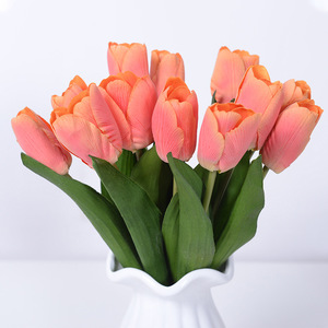 En stock Real Touch solo tallo seda naranja tulipán 36,5 cm flor artificial hidratante para Cafetería Restaurante Hotel decoración interior - Product Image 1