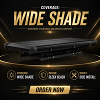 Tenda Samping Mobil 2.5x3m dengan Casing Aluminium Hitam untuk Truk Pikap SUV 4x4, Kain Berlapis UV 420D dengan LED dan 2 Tiang Penyangga
