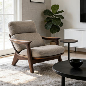 Canapé une place, chaise en bois massif design, salon, balcon, chaise de loisirs, <span class=keywords><strong>fauteuil</strong></span> inclinable en tissu <span class=keywords><strong>pour</strong></span> hôtel - Product Image 1