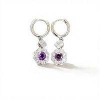 Romantische Luxus 925 Sterling Silber Amethyst Tropfen-Ohrringe Blumenform mit CZ-Akzenten für Damen Hochzeit Party Geschenk