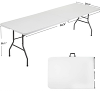 Table pliante rectangulaire en plastique HDPE robuste 241*76*74cm pour le ménage