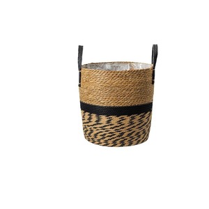 Handmade Straw Woven Storage <b>Basket</b> Round Floor Standing Indoor Outdoor Plant Pot Organizer Clothes Holder - Product Image 5