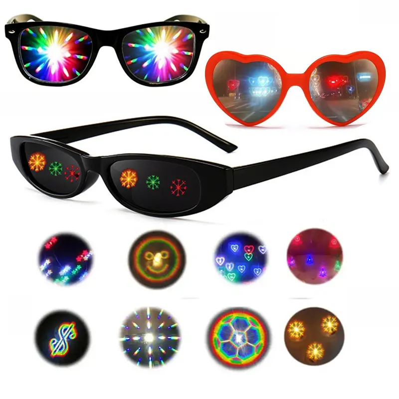 2023 Rave Festival Eyewear Custom Diffraction 3d Glasses Heart Shape Patented Love Crazy Funny Party Special Effect Sunglasses