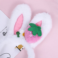Bando Kepala Kelinci Lucu Motif Bunga Stroberi Kartun, Bando Rambut Buatan Tangan untuk Wanita Grosir