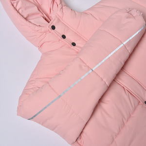 <b>Pink</b> Hooded Puffer <b>Jacket</b> With Button Closure Windproof Casual Winter Coat Regular Fit Polyester Filling Unisex - Product Image 5