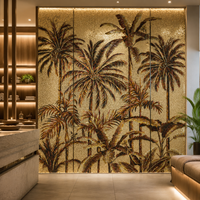 Mosaïque murale en verre grand format sur mesure, motif palmier de forêt tropicale, pour espace commercial