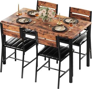 Juego de Mesa de <span class=keywords><strong>Comedor</strong></span> Compacto Marrón Rústico de 5 Piezas, Mesa de Cocina de Madera con <span class=keywords><strong>Sillas</strong></span> Tapizadas para Espacios Pequeños, para <span class=keywords><strong>Comedor</strong></span> - Product Image 1