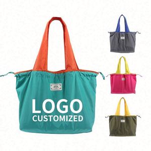 Fashion Portable Eco-friendly <b>Waterproof</b> Nylon <b>Drawstring</b> Shop Tote <b>Bag</b> Large Reusable Foldable Shopping <b>Bag</b> - Product Image 1