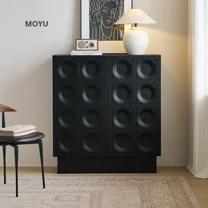 <strong>Mo</strong> Yu/Vinyl High Cabinet Modern French Retro Style Solid Wood Storage Sideboard Black Wall-Mounted for Living Room <strong>Furniture</strong> - Product Image 1