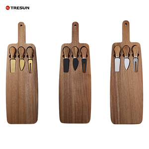 ชุดอุปกรณ์ครัวไม้กระถินเทศสำหรับชีส 3 ชิ้น ชุดมีดส้อมสำหรับเนยและชีส พร้อมเขียงหั่นสเต็กมีด้ามจับ - Product Image 2