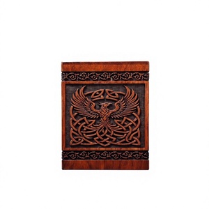 Handcrafted Wooden Cremation Urn Brown Rectangular Memorial <b>Keepsake</b> <b>Box</b> Engraved Phoenix Design for Adult Commemoration - Product Image 1
