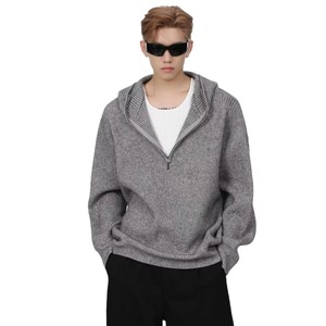 <span class=keywords><strong>Pull</strong></span> en polyester à capuche mi-zippé pour homme, couleur unie, style rétro décontracté, coupe ample et polyvalente, tendance automne/hiver, vêtement en maille pour adolescent - Product Image 5